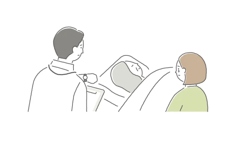病院での臨終の様子のイラスト