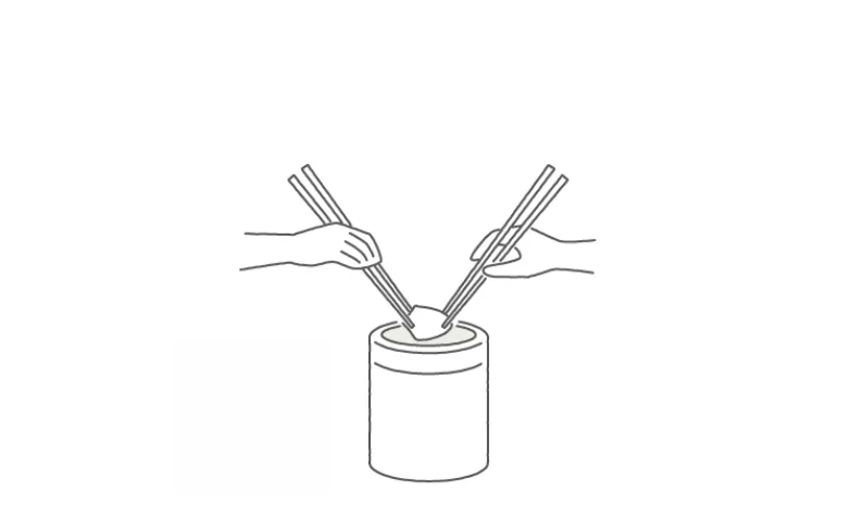 一つのお骨を2人で持ち上げる拾骨の様子のイラスト