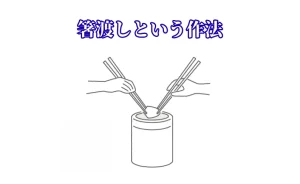 ２人でお骨を持ち上げるイラストに「箸渡しという作法」のテキスト